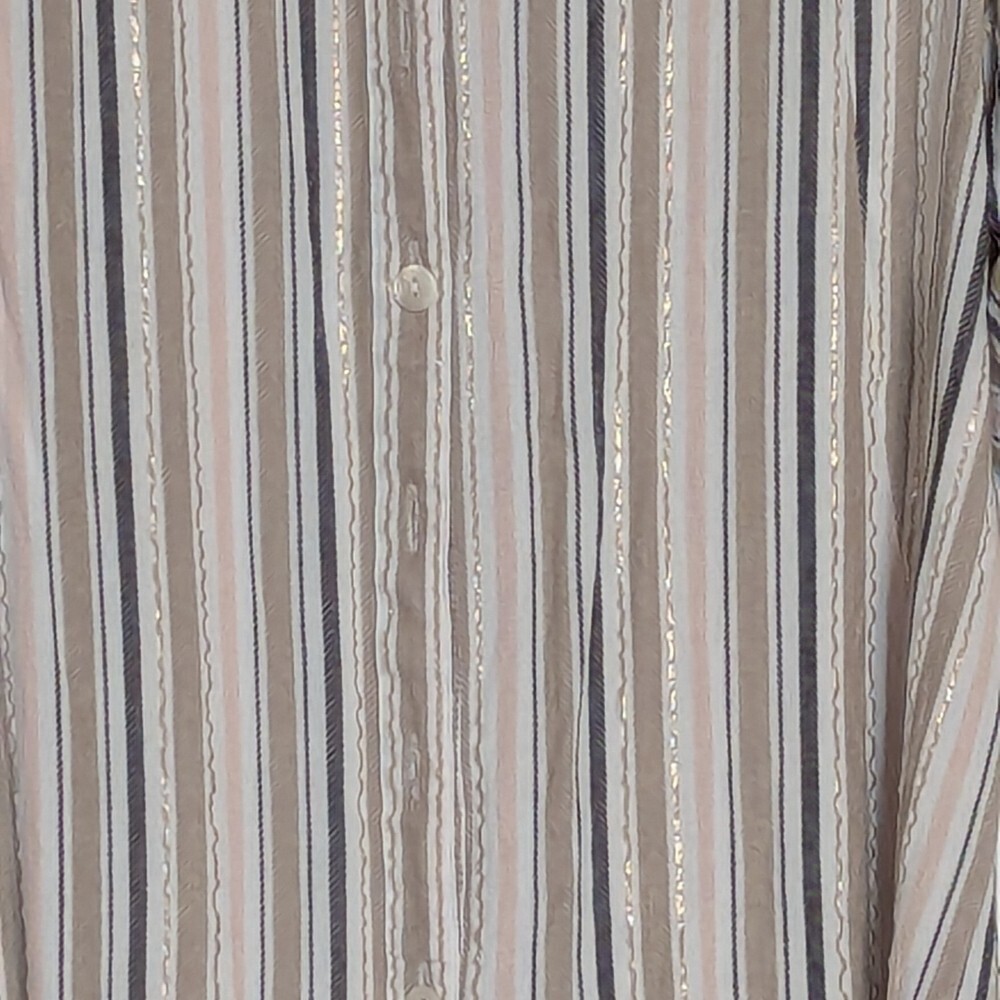 Women's (Size M) Long Striped V-neck Button Down Blouse/Top Long or 3/4 Sleeves - Picture 4 of 13